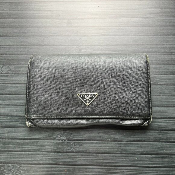 Prada Saffiano Black Leather Bifold Wallet AuthenticUsed